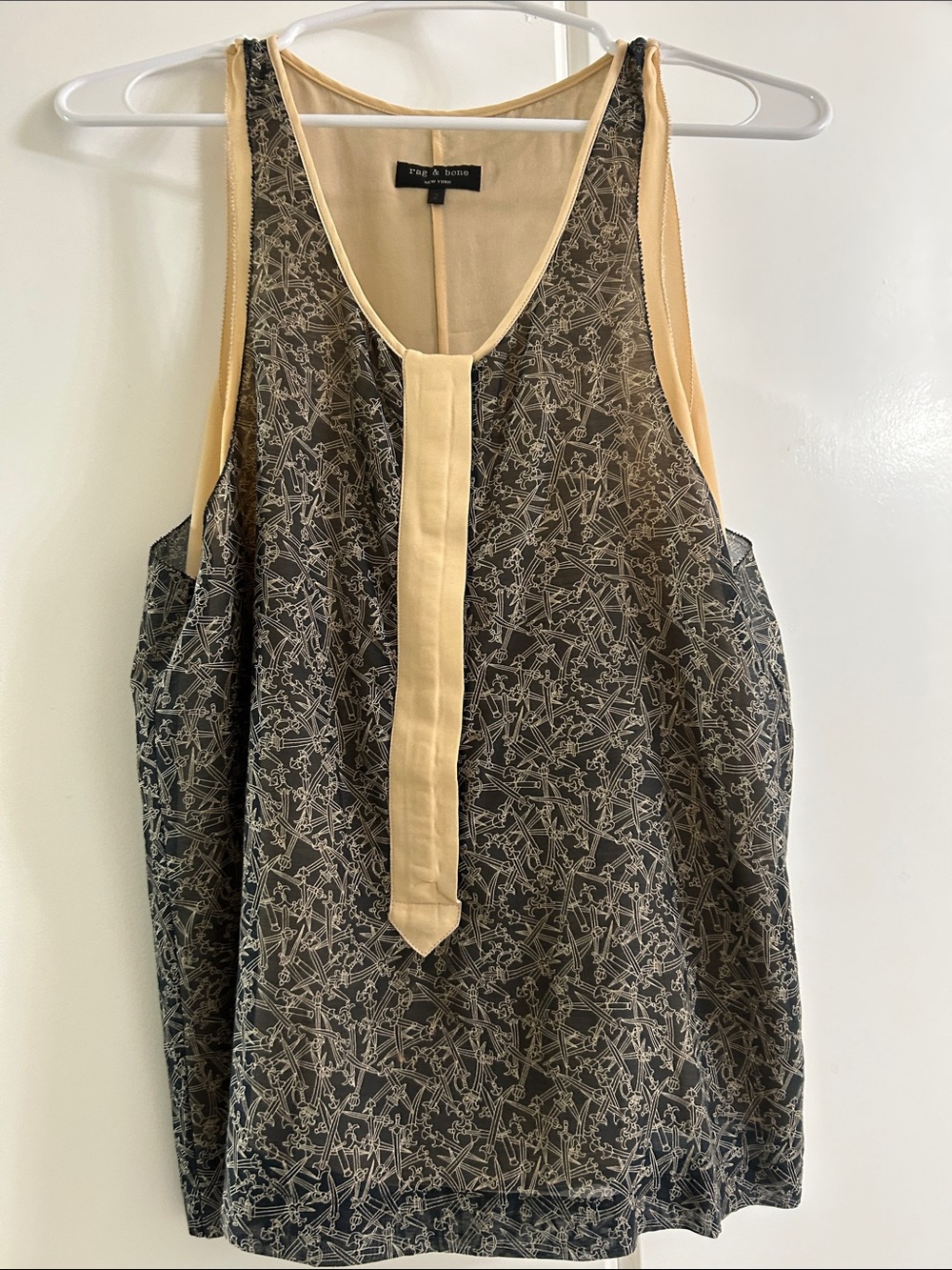 Rag & Bone Black Printed Tank with tan underlay
